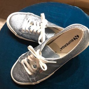 Superga EUC sz 10 blue metallic sneakers